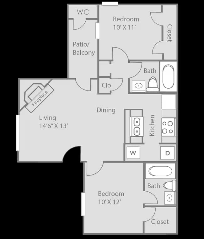 2 Beds • 2 Bath 2-1914 floor plan