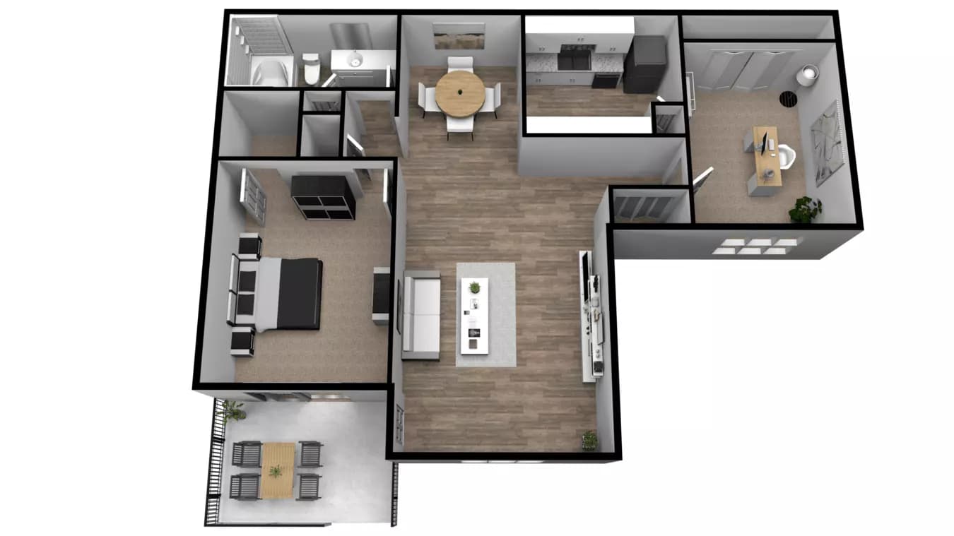 2 Bedroom 1 Bathroom - B1 267 floor plan