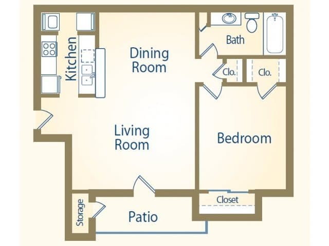 1 Bed 1 Bath - Kensington (658 sq ft) 1134 floor plan
