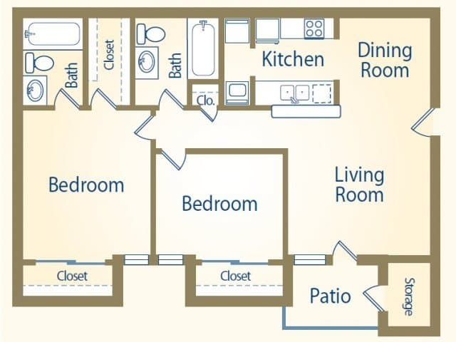 2 Bed 2 Bath - Windsor (948 sq ft) 1022 floor plan