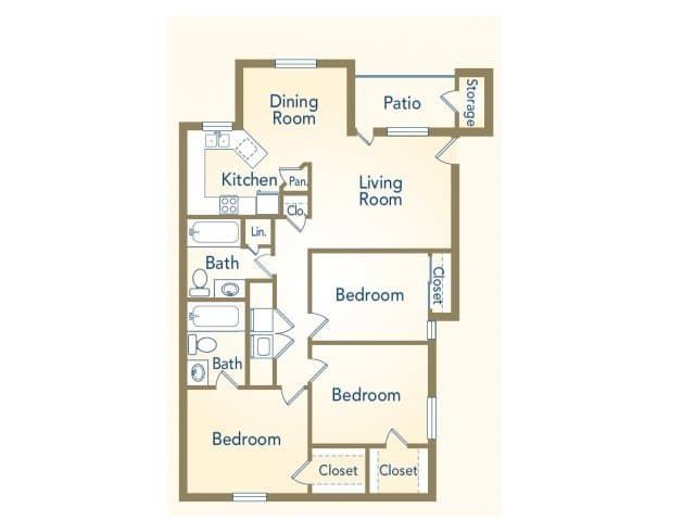 3 Bed 2 Bath - Ashbury (1098 sq ft) 1023 floor plan