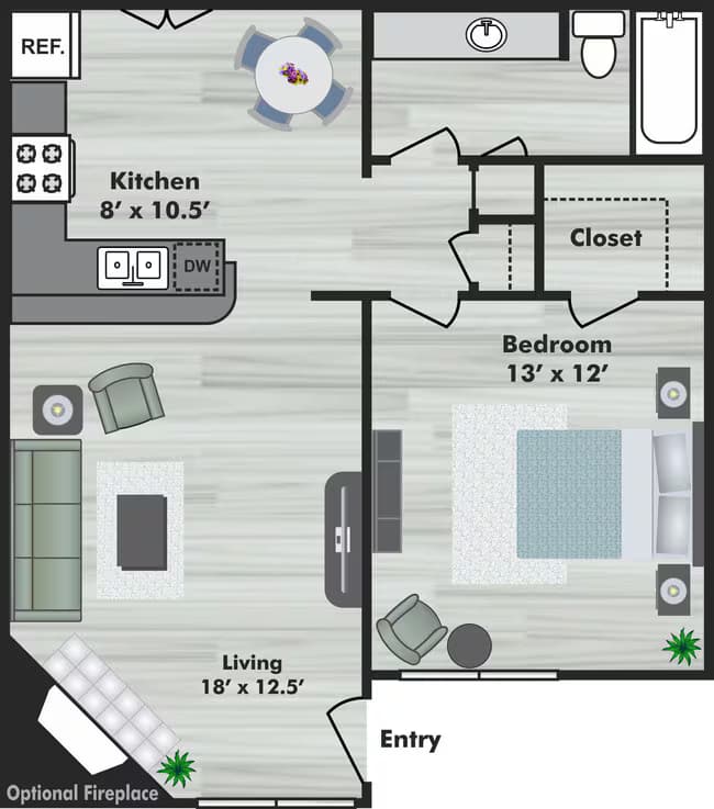 One Bedroom 418 floor plan