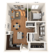 Traditional 1x1 871-952 SF 3103 floor plan