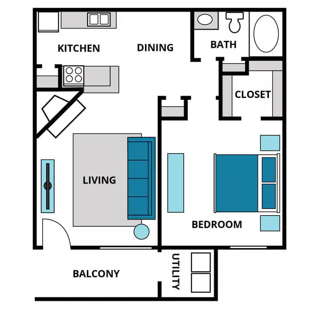1 Bed • 1 Bath 2122 floor plan