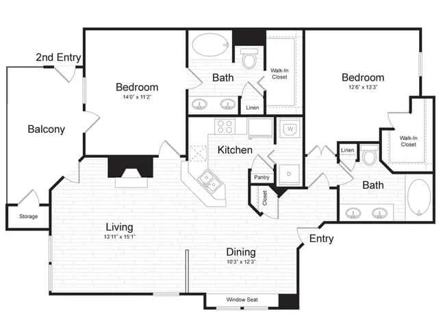 B3 2X2 1136 floor plan