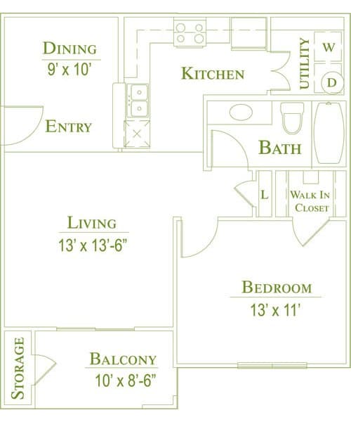 1 Bed • 1 Bath - floor plan