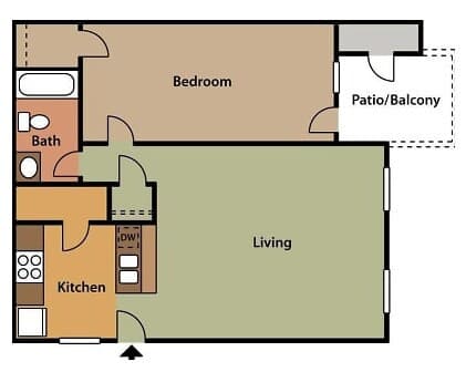 1BR/1BA 628 floor plan