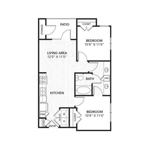 2 Beds • 1 Bath 4110 floor plan