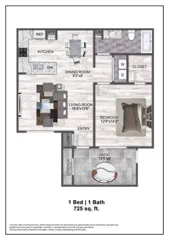 1 Bed • 1 Bath 1112 floor plan