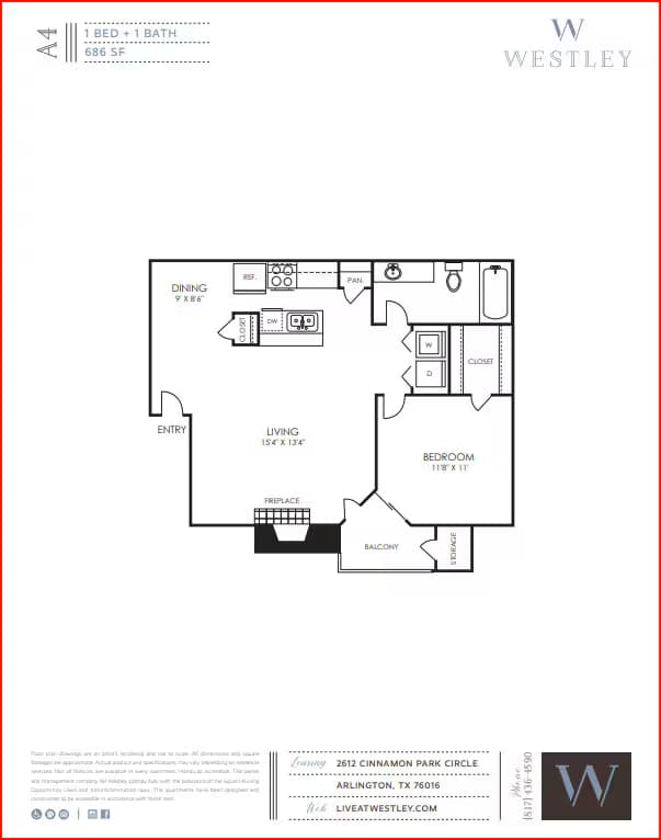 1 Bedroom, 1 Bath 100910 floor plan