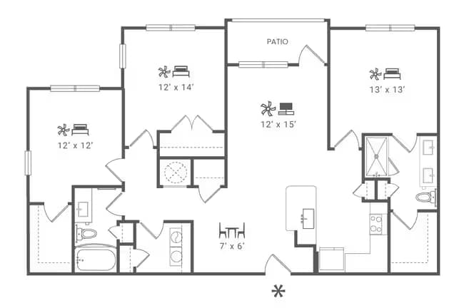3 Beds • 2 Bath 1053 floor plan