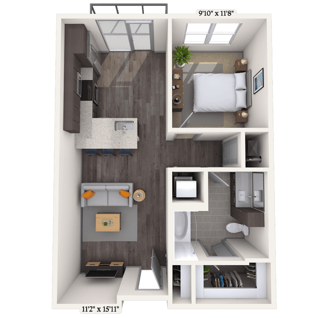 Traditional 1x1 660-715 SF 348 floor plan