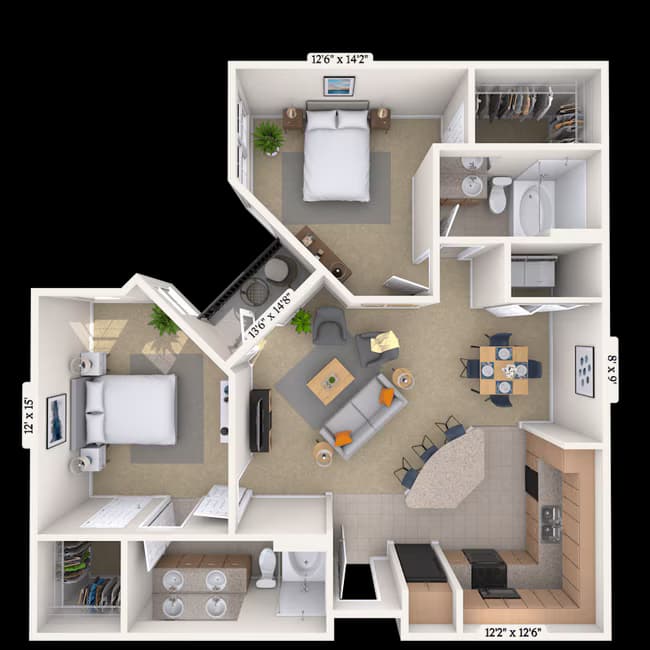 Traditional 2x2 1076 SF 1330 floor plan