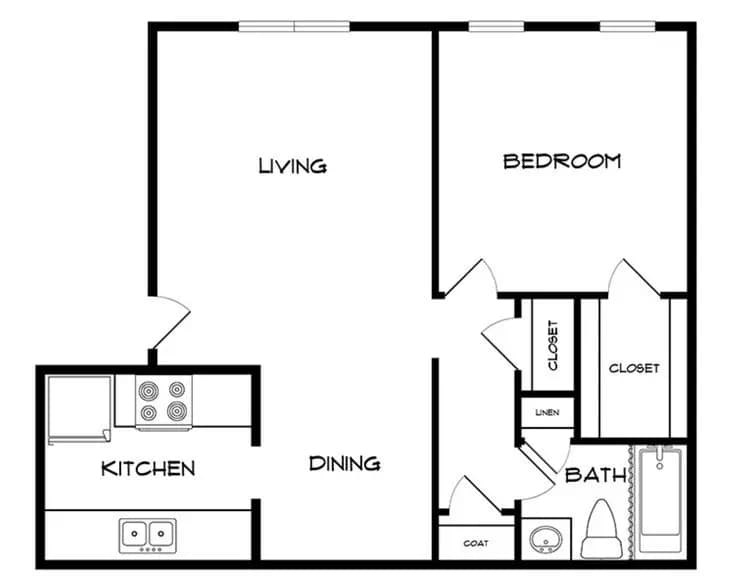1 Bed • 1 Bath 2107 floor plan