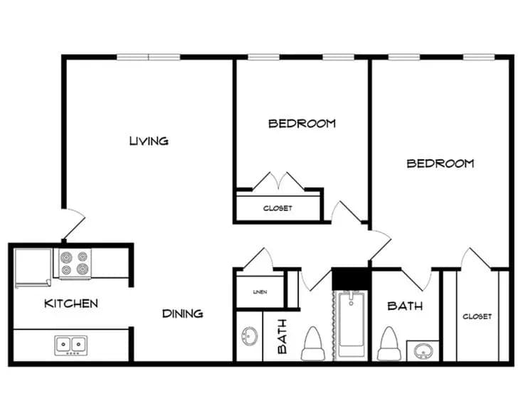 2 Beds • 1 Bath 1047 floor plan
