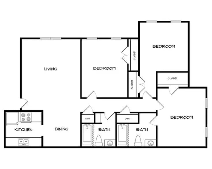 3 Beds • 2 Bath 2035 floor plan