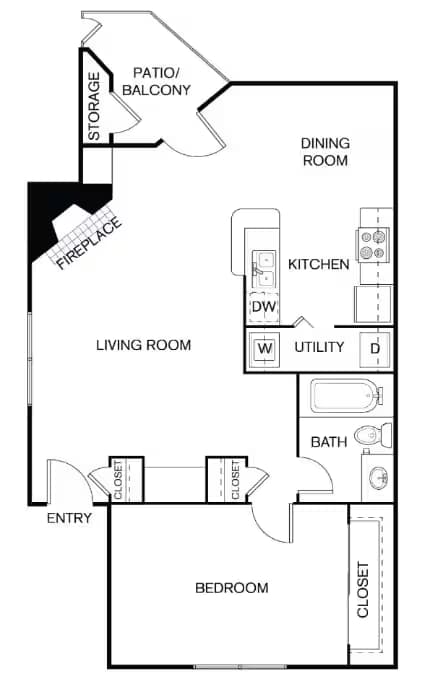 1 Bed • 1 Bath 4921-126 floor plan