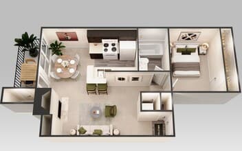 1 Bedroom 1 Bath 46121 floor plan
