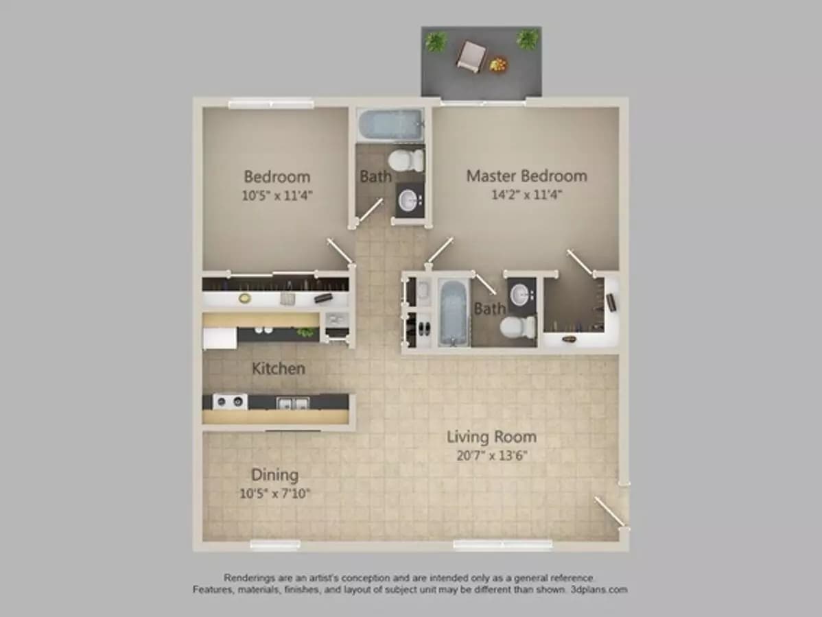 2 Beds • 2 Bath 1111-204 floor plan