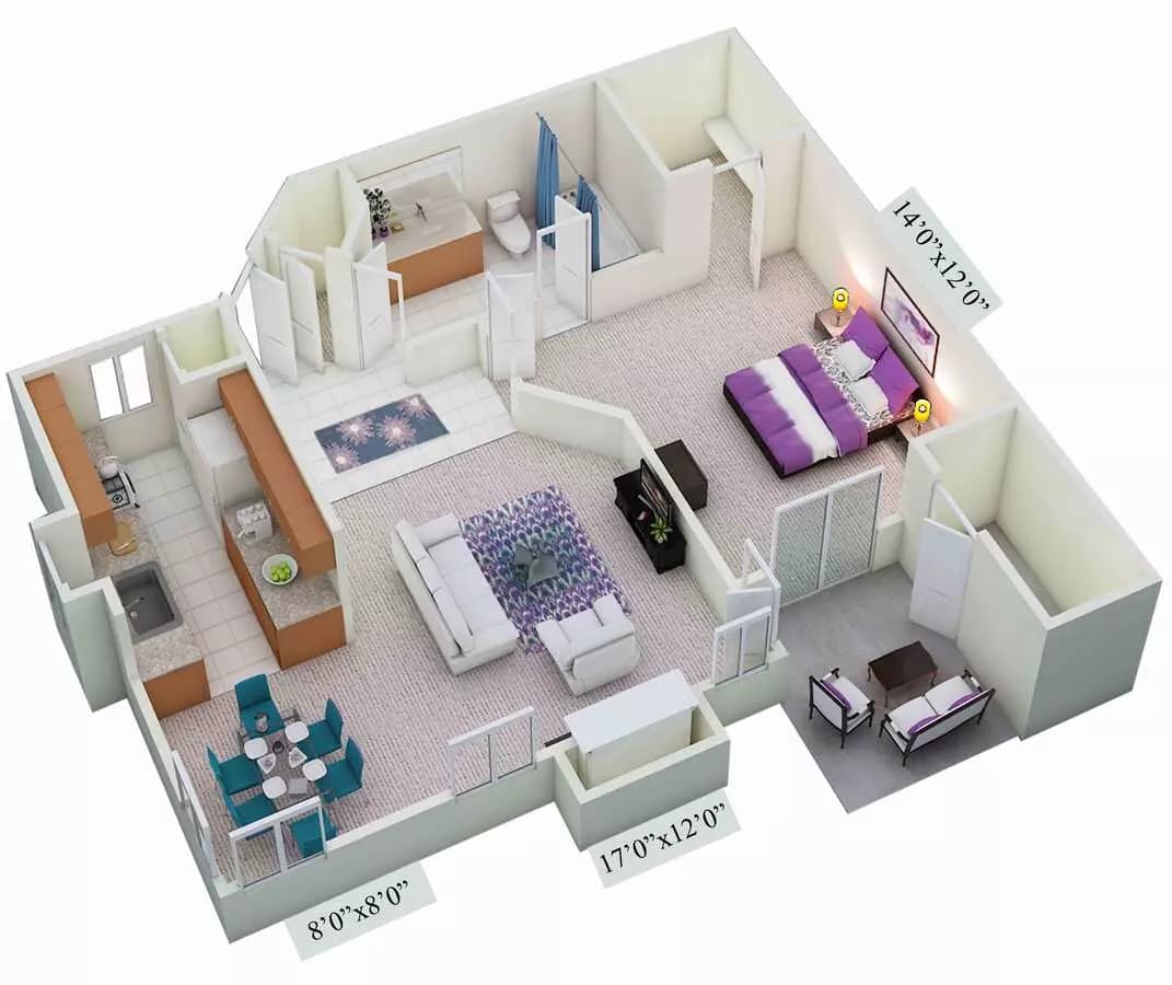1 Bed • 1 Bath 105B floor plan