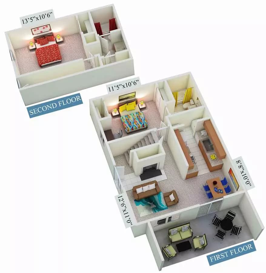 2 Beds • 2 Bath 3001 floor plan