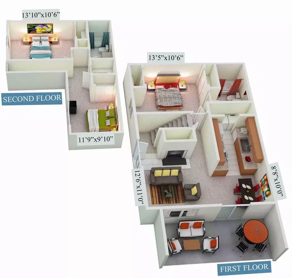 3 Beds • 2 Bath 0103 floor plan