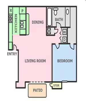 2 Beds • 1 Bath 606 floor plan