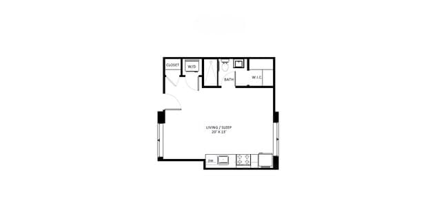 0 bedrooms 1 bath MQ-04 floor plan
