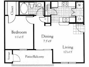 1 Bed • 1 Bath 1535 floor plan
