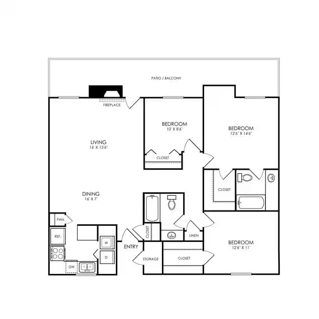 3 Beds • 2 Bath 2212 floor plan