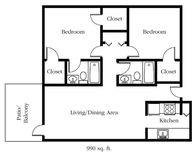 2 Beds • 2 Bath 1004 floor plan