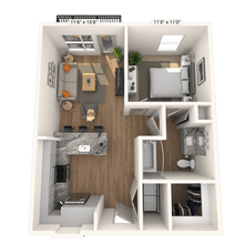 A2 1x1 674 SF 1261 floor plan