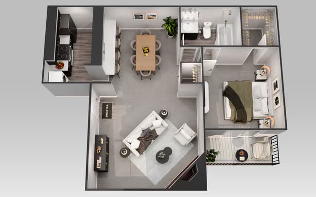 1 Bedroom 1 Bath 1065 floor plan