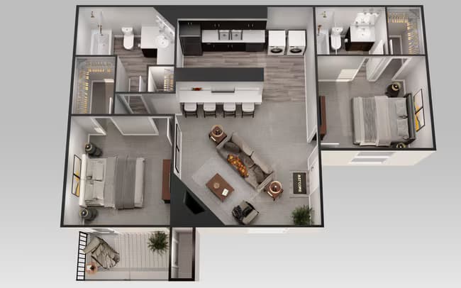 2 Bedroom 2 Bath 1073 floor plan