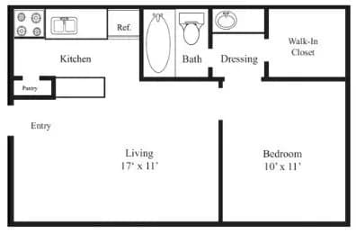 1 Bed 1 Bath 1227 floor plan