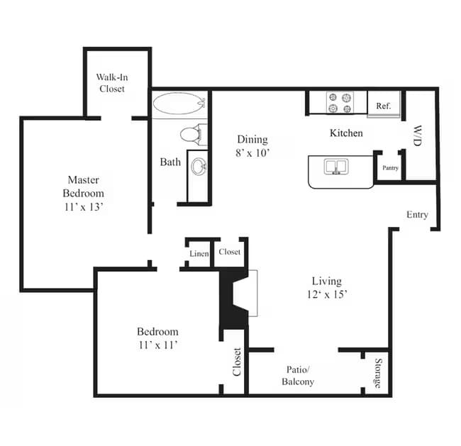 2 Bed 1 Bath 1722 floor plan
