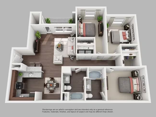 3 Beds • 2 Bath 833 floor plan