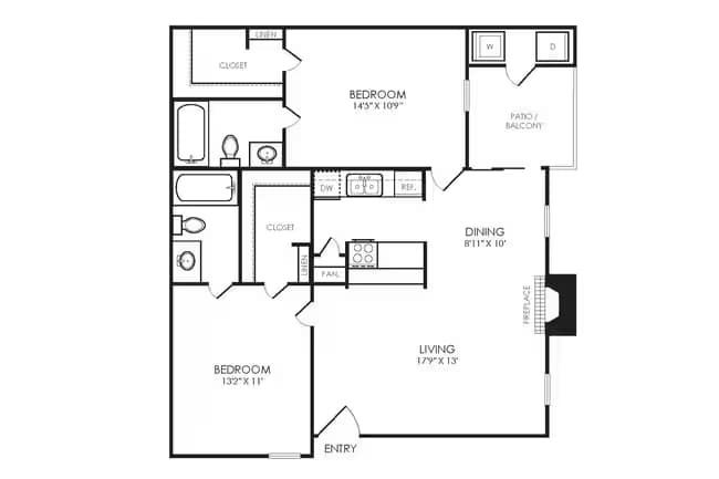2 Beds • 2 Bath 510 floor plan