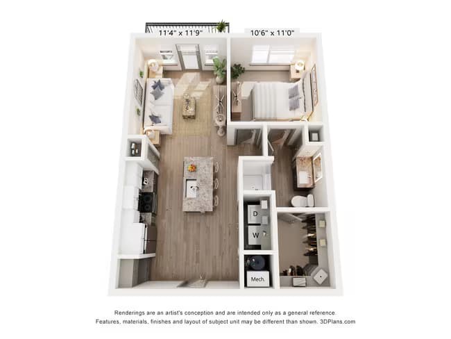 1 Bed • 1 Bath 125 floor plan