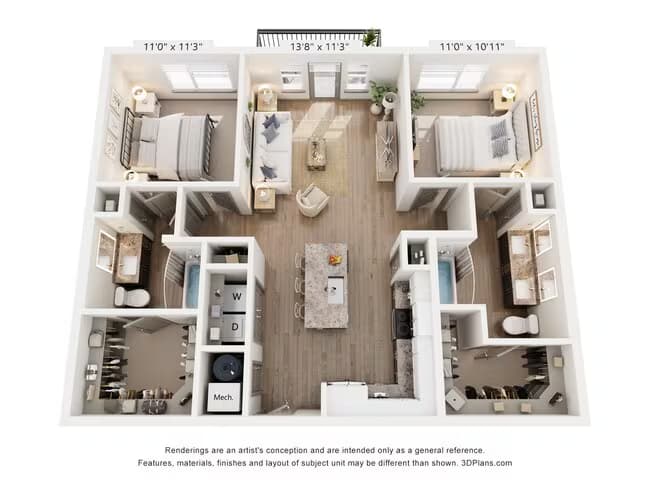 2 Beds • 2 Bath 302 floor plan