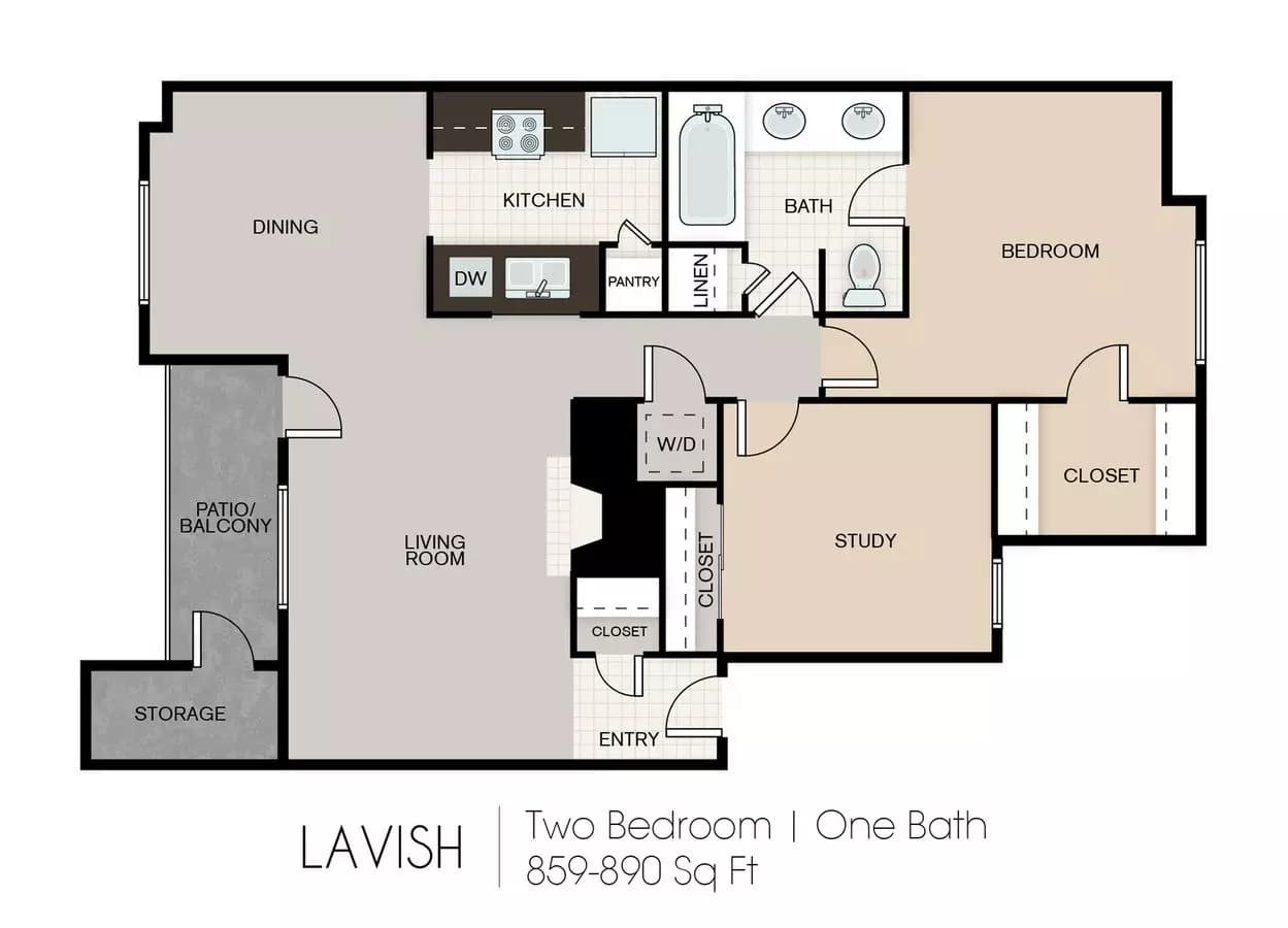 2 Beds • 1 Bath 1024 floor plan