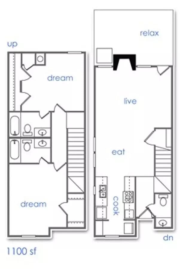2 Beds • 2 Bath floor plan