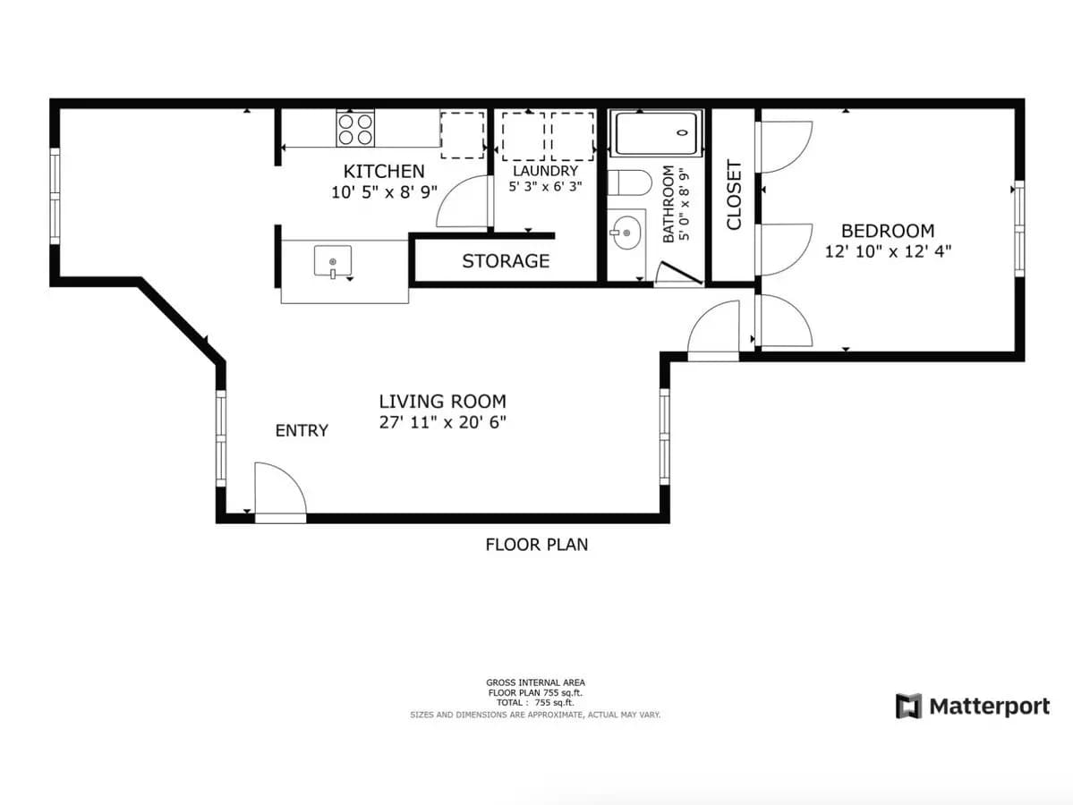 1 Bed • 1 Bath A2 floor plan