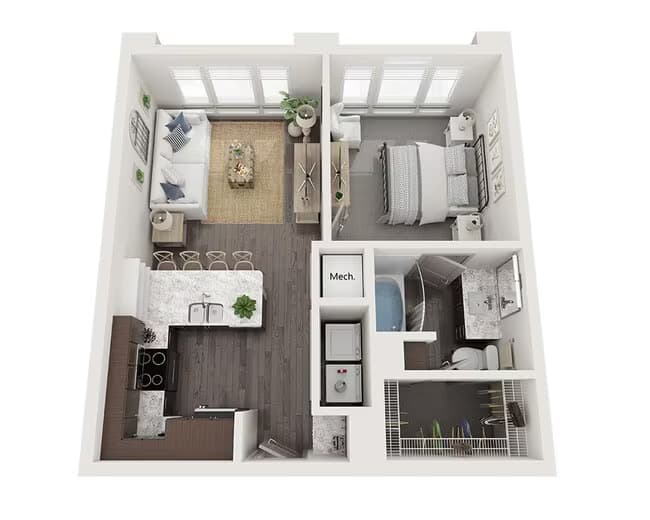 One Bedroom A1C 01 - 3198 floor plan