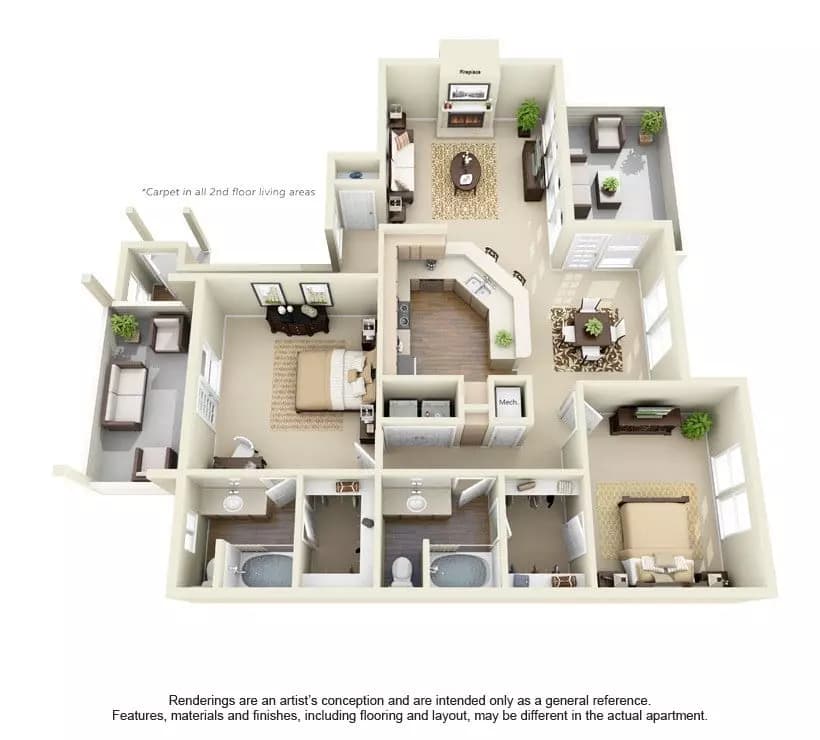 2 Beds • 2 Bath 2220 floor plan