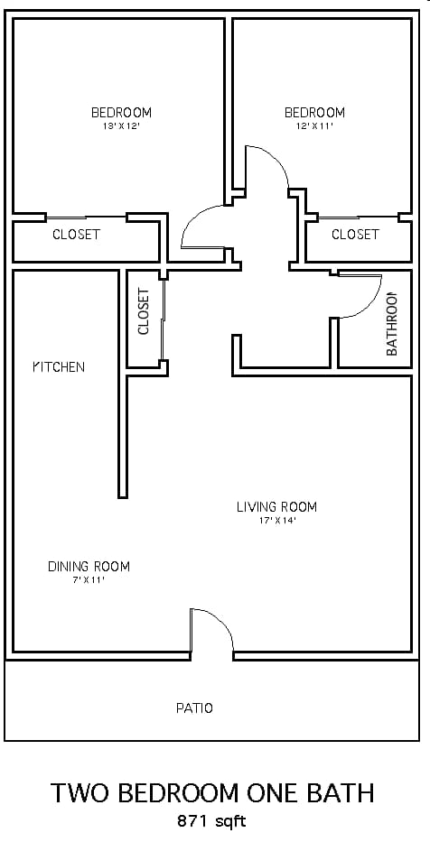 2 Bedroom, 1 Bath 317 floor plan
