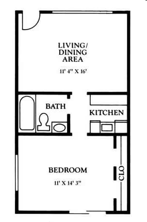 1 Bedroom 1 Bathroom 7-204 floor plan