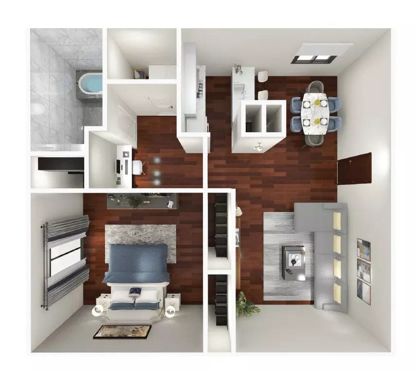 1 Bedroom 1 Bathroom 7-202 floor plan