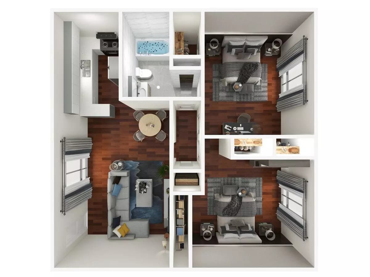 2 Bedroom 1 Bathroom 25-201 floor plan