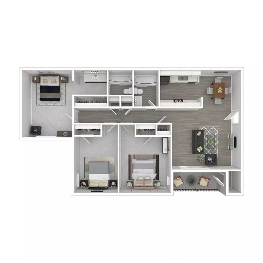 3 Beds • 2 Bath 307B floor plan